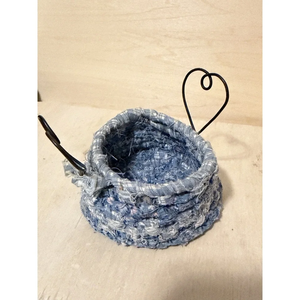 Tiny Woven Blue Basket Handmade For Trinkets